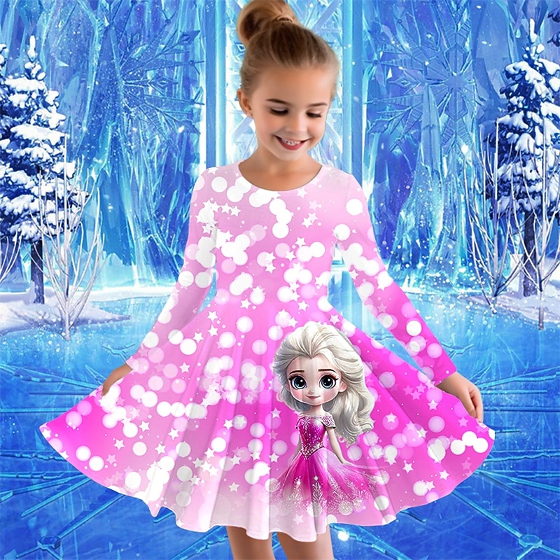 Tyttöjen 3D Piirretty Mekko Pitkähihainen Kesä Kevät Loma Päivittäin Pyhäpäivä Prinsessa Kaunis Makea Lapset 4-12 vuotta Rento mekko A linjainen mekko Polvipituinen Normaali 2025 - $16.99 –P4