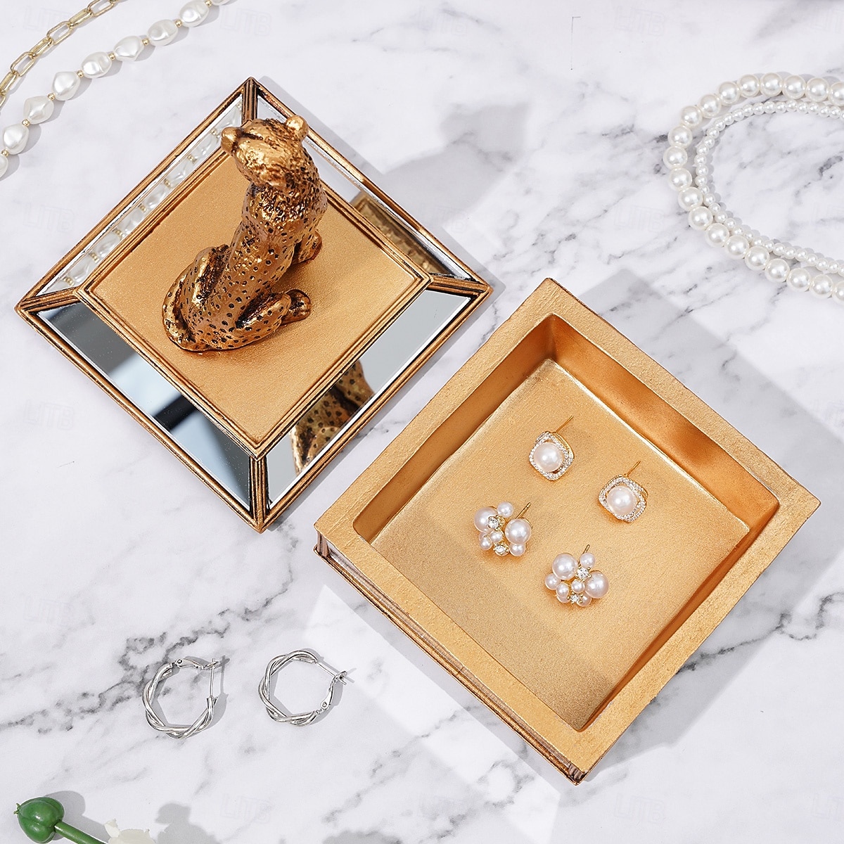 1 ks 4,1*5,5 palcový zlatý zrcadlový leopardí úložný a dekorační kus na šperky vhodný pro zdobení nehtů, šperky, ozdoby a štětce na make-up 2025 - $28.99 –P5