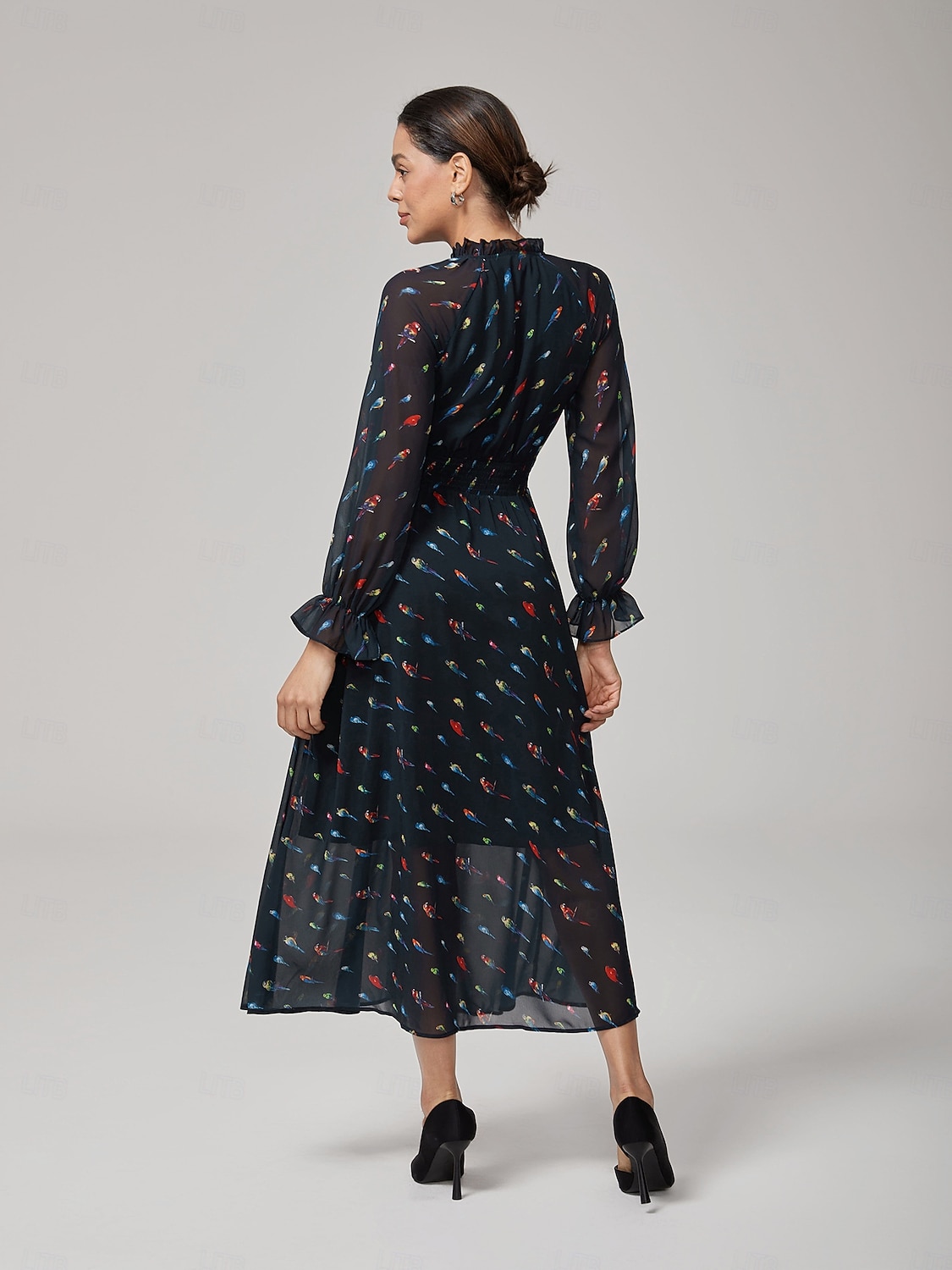 Mulheres Vestido casual Vestido Longo Vestido Maxi Preto Manga Longa Papagaio gravata na frente Primavera & Outono Estações Cruzadas Decote V Férias S M L de 2025 por $86.99 –P7