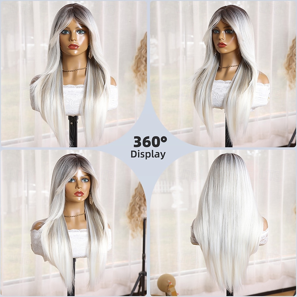 Synthetic Wig Natural Straight Middle Part Machine Made Wig 24 inch White / Pink Synthetic Hair Women's Soft Comfortable Multi-color 2026 - $31.99 –P7