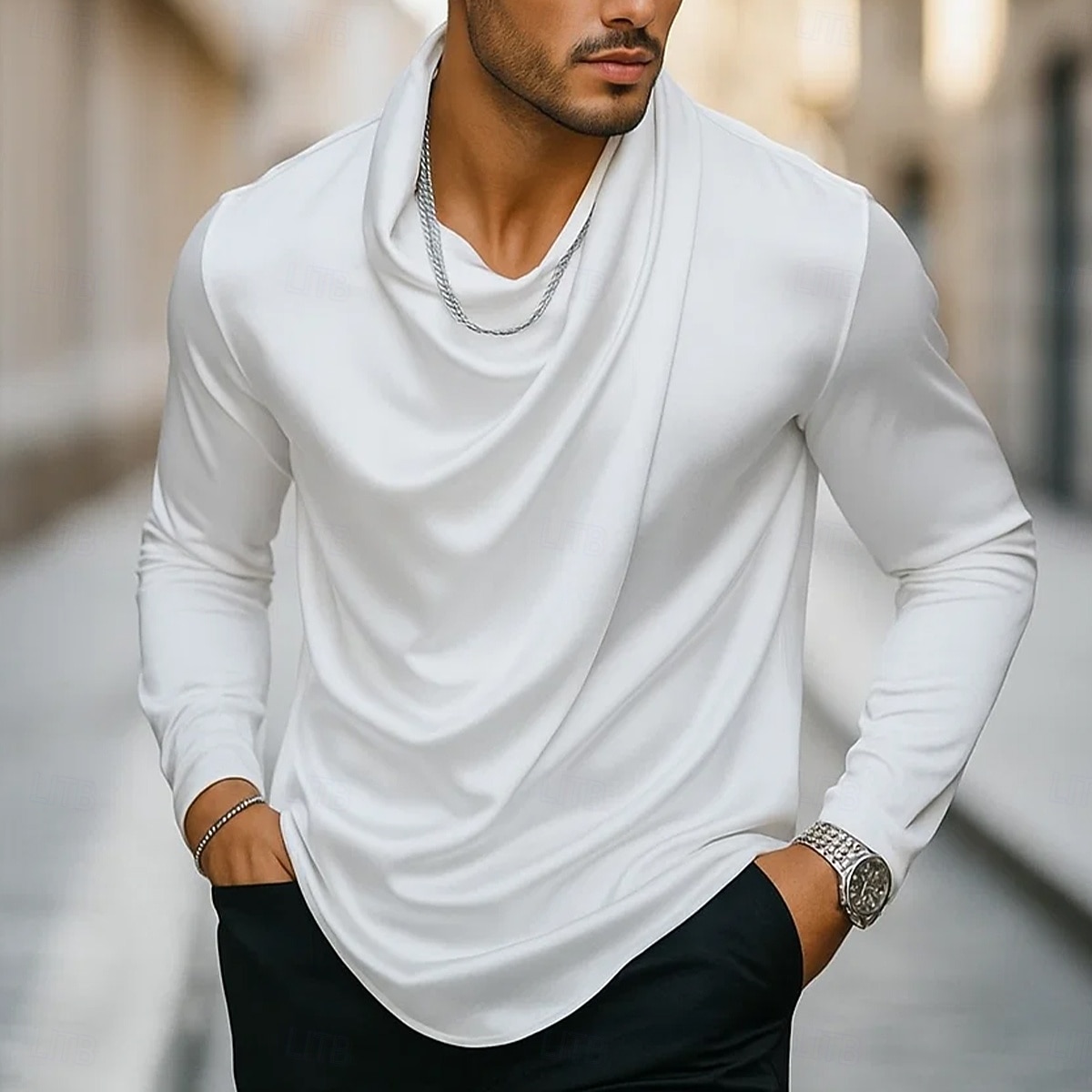 Per uomo Camicia Come la seta Camicia in raso Camicia casual Semplice Formale Matrimonio Nero Bianco Oro Manica Lunga Scollo a Cascata Primavera & Autunno Tutte le stagioni Abbigliamento Arricciato del 2025 a $21.99 –P3