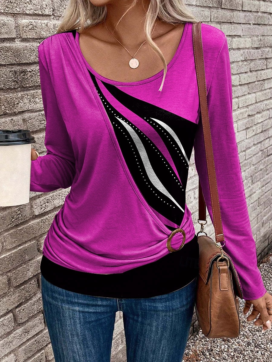 Damskie Podkoszulek Graficzny Geometryczny Abstrakcja Moda Elegancki Codzienny Długi rękaw Półgolf Zwykłe topy Codzienny Niejednolita całość Nadruk Asymetryczny/a Rumiany róż Czerwony Niebieski 2025 - $24.99 –P4
