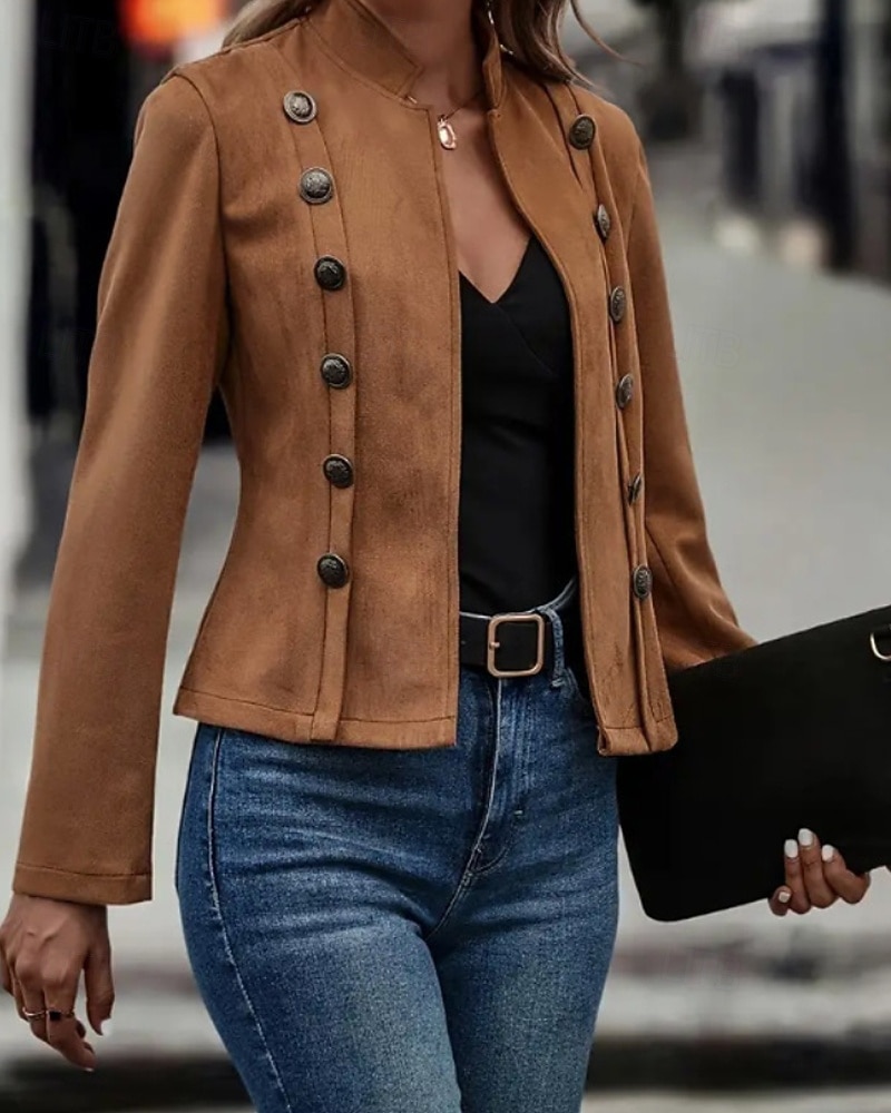 Γυναικεία Casual Jacket Άνετο Κουμπιά Ενεργό Καθημερινό Σκέτο ΕΞΩΤΕΡΙΚΟΥ ΧΩΡΟΥ Δρόμος Αργίες Καθημερινά Ρούχα Σταυρωτό Κανονικό Όρθιος Γιακάς Κανονικό Μακρυμάνικο Εξωτερικά ενδύματα Μαύρο Καφέ 2025 - $34.99 –P3
