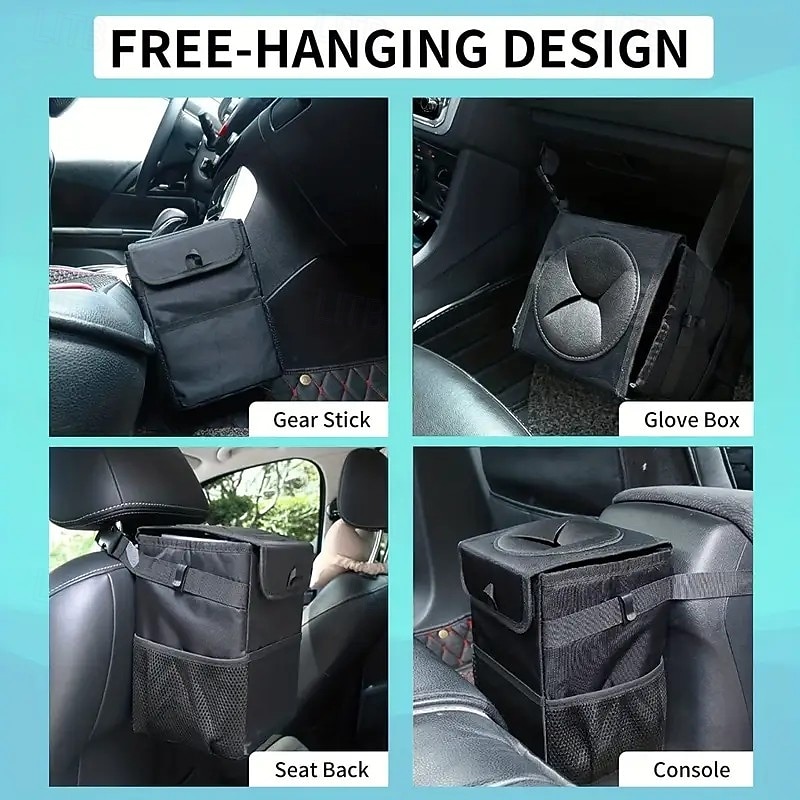 lixeira de carro com tampa e bolsos de armazenamento, lixeira de carro dobrável à prova d'água e vazamentos, lixeira automotiva multiuso para carro, SUV, caminhão de 2025 por $13.99 –P2