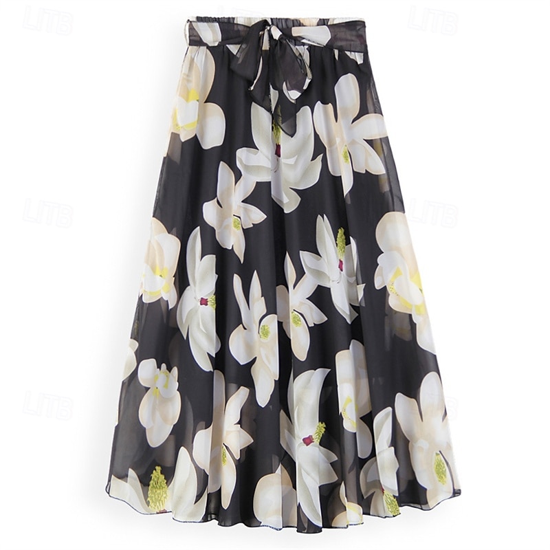 Pentru femei Fustă Leagăn Modă Casual Maxi Talie Medie Fuste Floral Imprimeu Micro-elastic Vacanță Stradă Negru Roz Îmbujorat Albastru Primăvară Șifon Poliester 2025 - $22.99 –P4