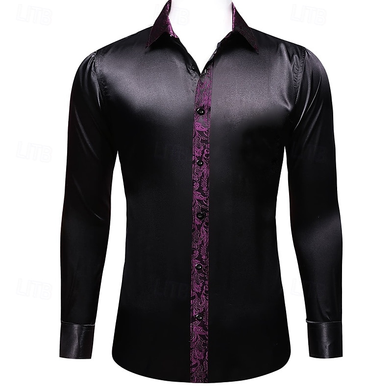 Per uomo Camicia Come la seta Camicia in raso Camicia casual Camicia con Bottoni Camicia da Ballo Semplice Formale Matrimonio Nero Manica Lunga Bavero Primavera & Autunno Tutte le stagioni del 2025 a $23.99 –P3