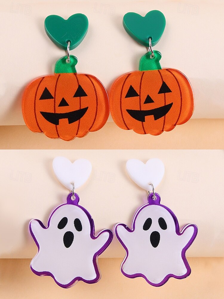 Halloween-øredobber til dame – øredobber i akryl med gresskar, spøkelse, flaggermus og edderkopp til fest, cosplay og festlige kostymesmykker. 2025 - $11.99 –P6
