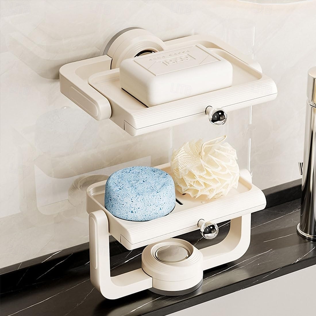 Wandgemonteerde zuignap roterende zeepbak met afvoer, niet-borende spons en zeeprek organizer, perfect voor douche, badkamer, bad en keukengootsteen 2025 - $13.99 –P8