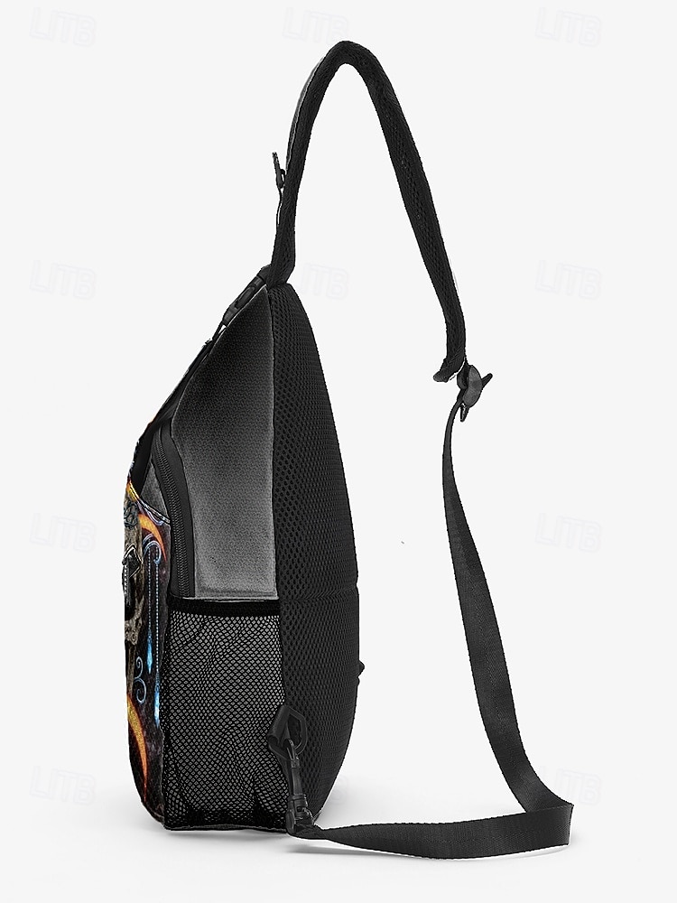 Męska torba typu crossbody z motywem czaszki na Halloween od Sarah Richter – inspirowana stylem vintage czaszka z pomarańczowymi akcentami, wyjątkowa sztuka na imprezy halloweenowe, festiwale i codzienne stylizacje 2025 - $24.99 –P4