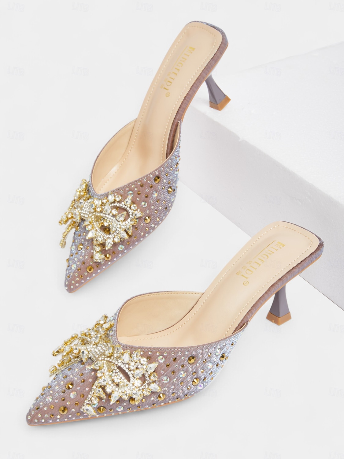 Women's Rhinestone Pointed Toe Mules - Glitter Slip-On Kitten Heels with Pearl Bow for Cocktail Parties & Evening Events 2025 - $42.99 –P4