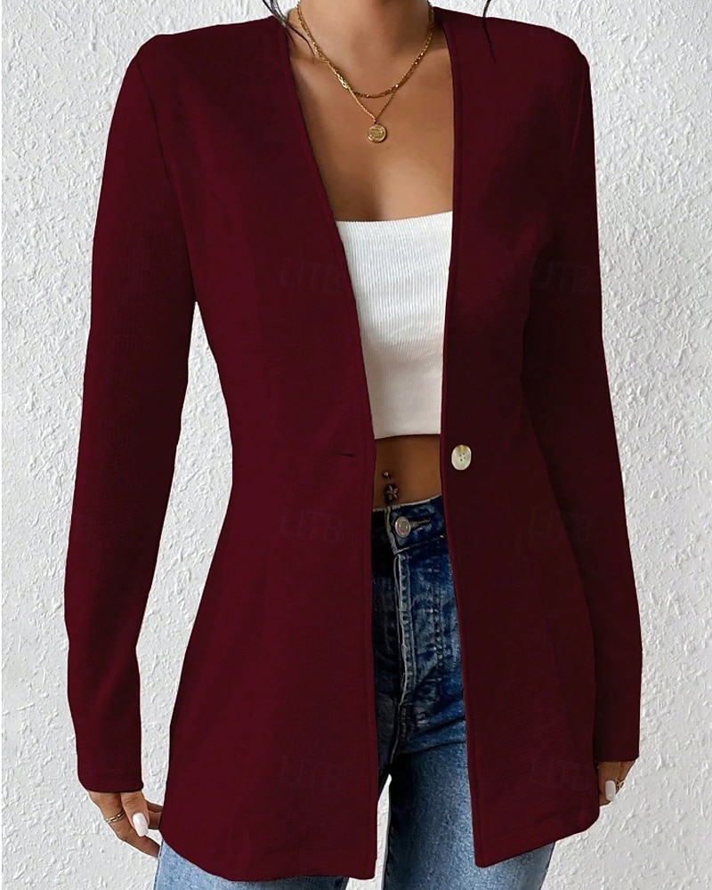 Mujer chaqueta Cómodo Botones Moda Plano Noche Fin de semana Botonadura Simple Regular Escote en Pico Ajuste regular Manga Larga Ropa de calle Negro Blanco Vino Otoño 2025 - $26.99 –P10