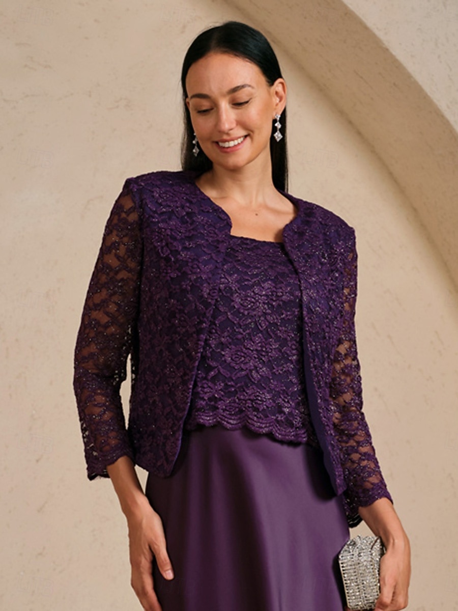 Mujer Elegante Fiesta Boda Formal Floral Cuello Barco Ajuste regular Ropa de calle Color Berenjena Otoño Invierno 2026 - $79.99 –P1