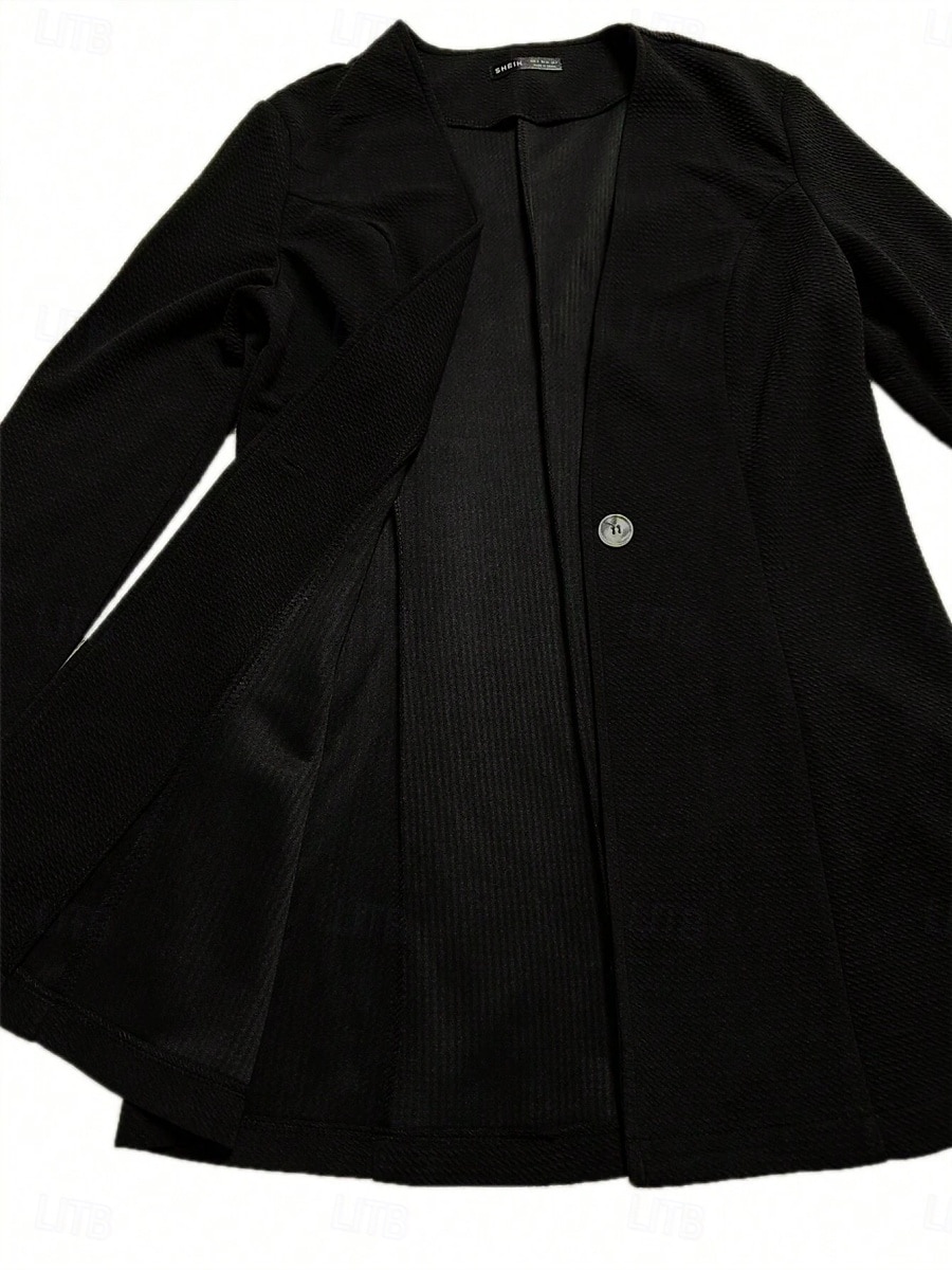 Dame Blazer Bekvem Pustende Knapper OL-stil Fritid عادي Kontor Gate Avslappet Dagligdagstøy Enkeltkneppet Normal V-hals Normal Langermet Yttertøy Svart Hvit Rød Vår Høst 2025 - $34.99 –P13