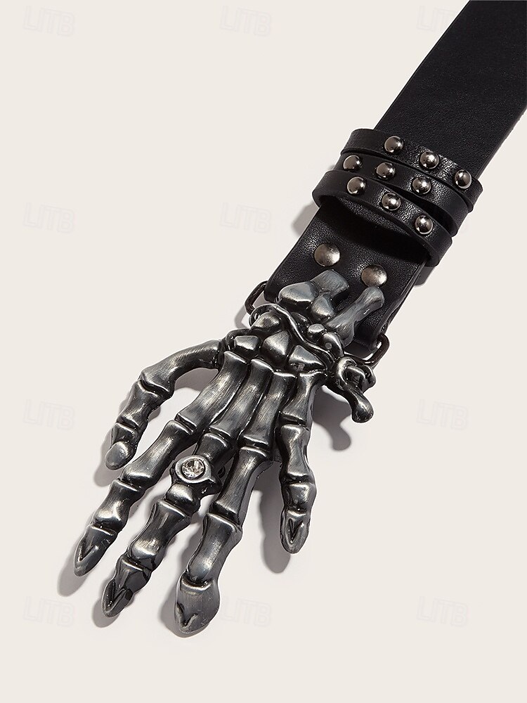 Ceinture gothique squelette pour femme, style punk rock, en similicuir clouté, avec boucle tête de mort, idéale pour les soirées costumées, les cosplay et les boîtes de nuit. de 2025 ? $14.99 –P5