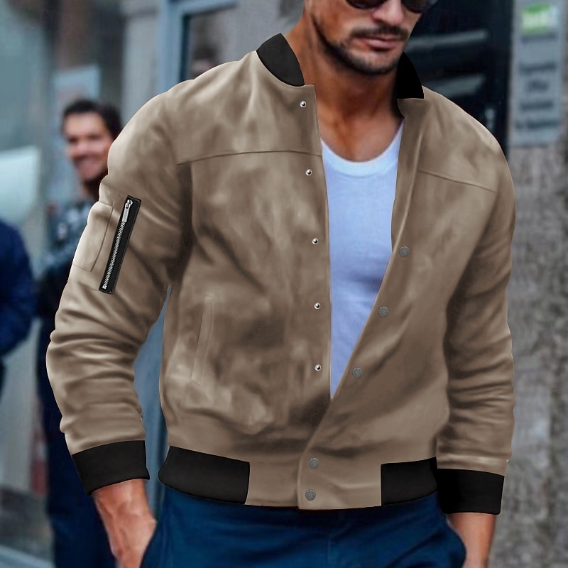 Per uomo Giubbotto bomber Giacca Casual Giacca in camoscio Vacanza Quotidiano Caldo Tasca Autunno Inverno Semplice Moda Classico Collo alla coreana Regolare Nero Rosso Blu marino Marrone Verde Giacca del 2025 a $36.99 –P2
