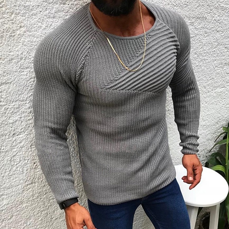 Herren Pullover Strickpullover Gerippt Stricken Normale Oberteile Gestrickt Einfach Rundhalsausschnitt Mode Basic Urlaub Alltagskleidung Bekleidung Herbst Winter Schwarz Weiß M L XL 2026 - $40.99 –P2