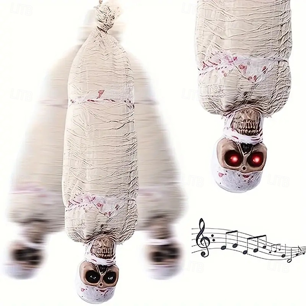 Decorazione di Halloween con mummia appesa - horror invertito con occhi rossi luminosi in tessuto, alimentata a batteria (escluse le batterie AA), ideale per case horror e decorazioni per festival. del 2026 a $63.99 –P8