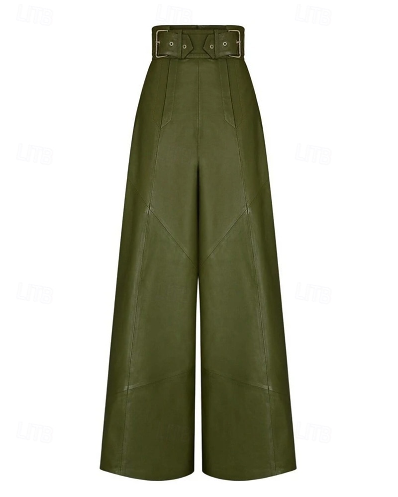 Per donna Gamba larga Pantaloni di pelle Streetwear Casual Lunghezza intera Naturale Semplice Tasca Elastico in vita Confortevole All'aperto Vacanza Ferie Nero Verde militare Autunno Vestibilit del 2025 a $32.99 –P9