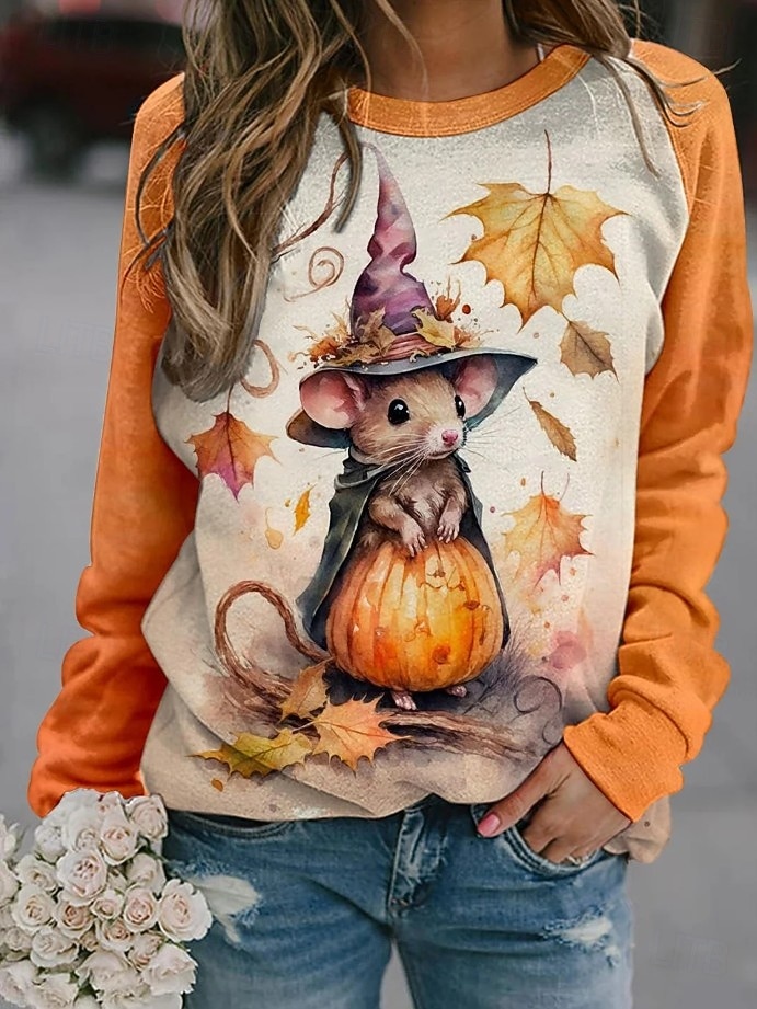 Halloween Felpa Donna Con Cappuccio Zucca Strega Moda Casual Manica Lunga Collo Giro Normale Top Casual Stampa Nera Bianca Gialla Arancione Estate Primavera Autunno del 2025 a $25.99 –P3