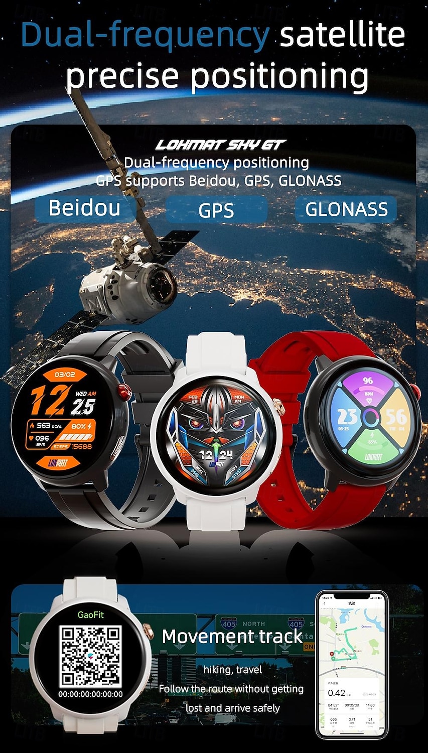 LOKMAT SKY GT Умные часы 1.43 дюймовый Смарт-часы-телефон 3G 4G Bluetooth Педометр Напоминание о звонке Датчик для отслеживания активности Совместим с Android iOS Женский Мужчины GPS 2025 - $106.99 –P9