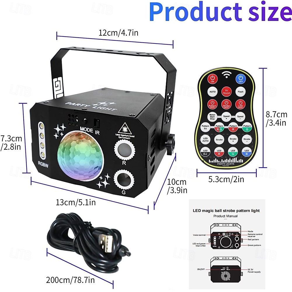 3 в 1 USB звуковой свет для вечеринок, диско-шар, светодиоды RGBW, 4 линзы, DJ-стробоскоп, сценическое освещение с пультом дистанционного управления для вечеринок, танцев, караоке, KTV, шоу, клуба 2025 - $76.99 –P8