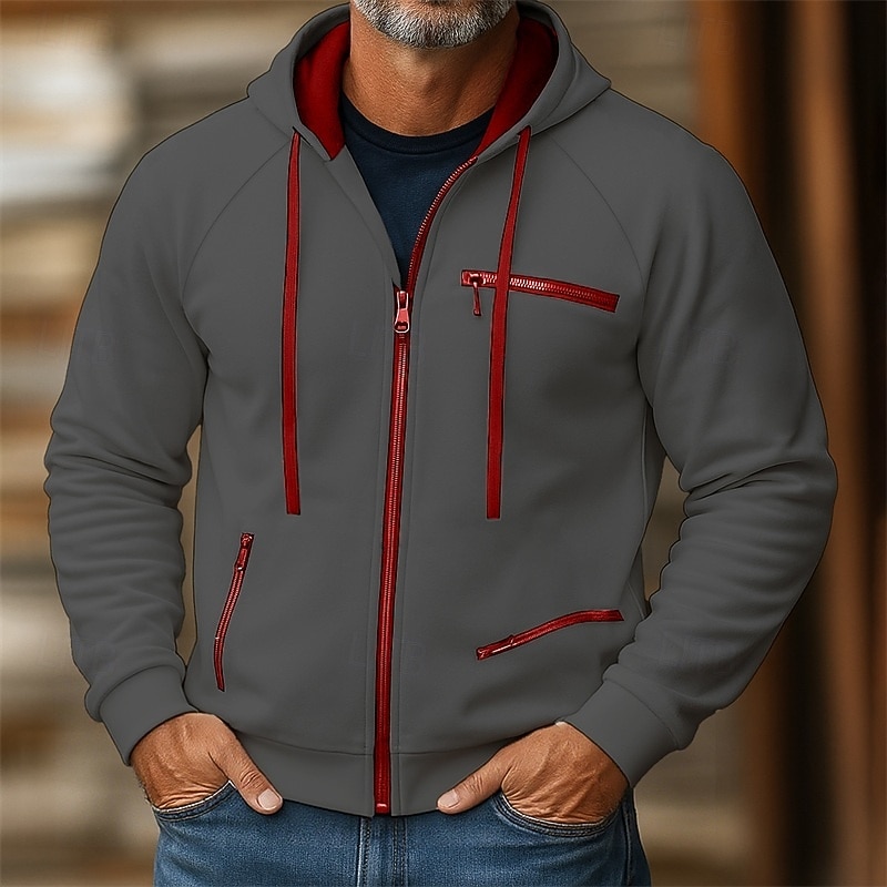 Per uomo Felpa con cappuccio Felpa con cappuccio a zip intera Felpa con cappuccio in pile Rosso bordeaux Nero Bianco Cammello Grigio Con Cappuccio Semplice Patchwork Blocco di colore Sport & Outdoor del 2025 a $23.99 –P4
