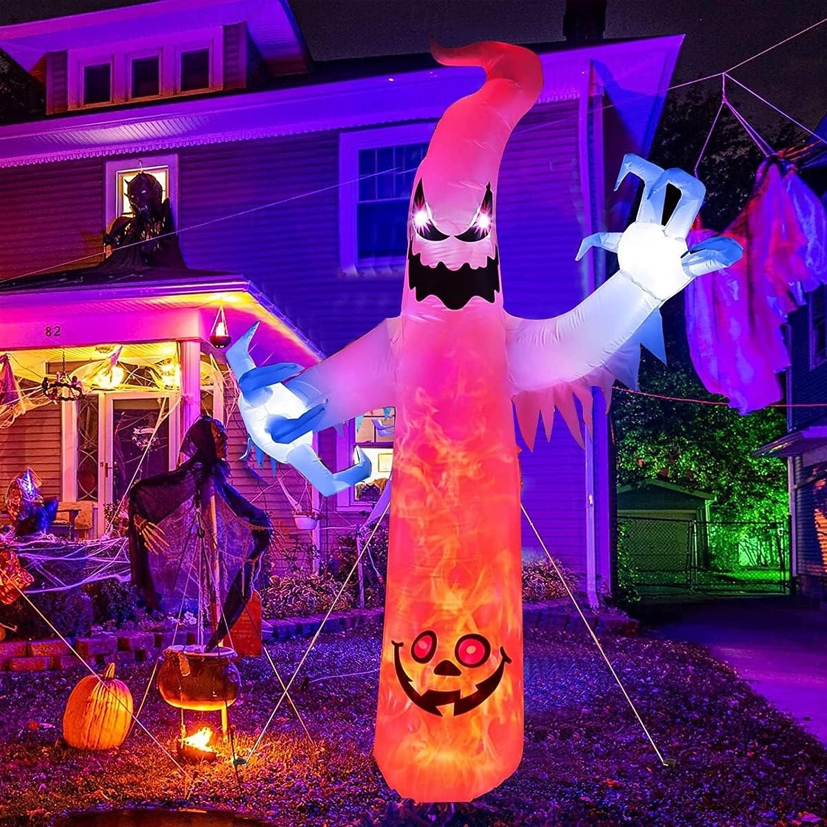 1 lampada gonfiabile da 2,4 m/8 piedi con striscia luminosa bianca a forma di fiamma per Halloween, modello ad aria, per interni ed esterni, cortile, giardino, prato, atmosfera di festa, spina del 2025 a $47.99 –P15