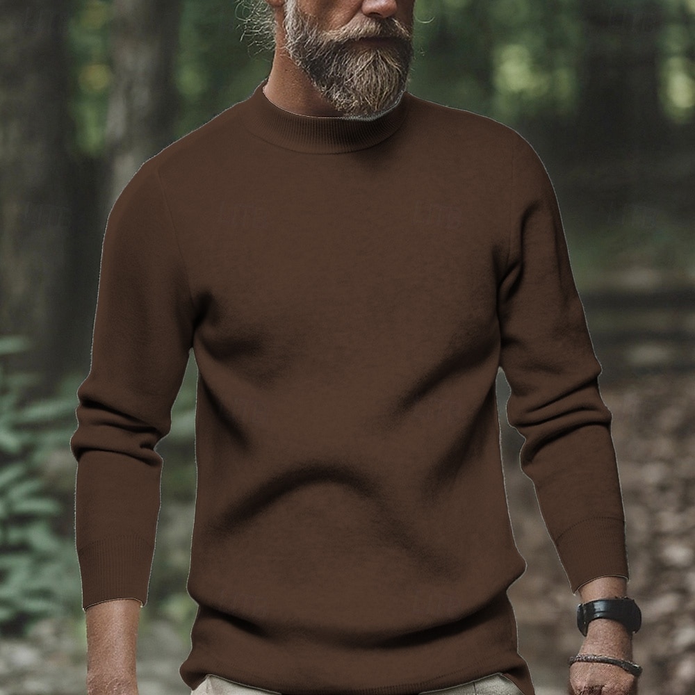 Men's Pullover Sweater Jumper Knit Sweater Ribbed Knit Regular Tops Knitted Plain High Neck Fashion Basic Vacation Daily Wear Clothing Apparel Fall Winter Wine Black S M L 2026 - $36.99 –P7