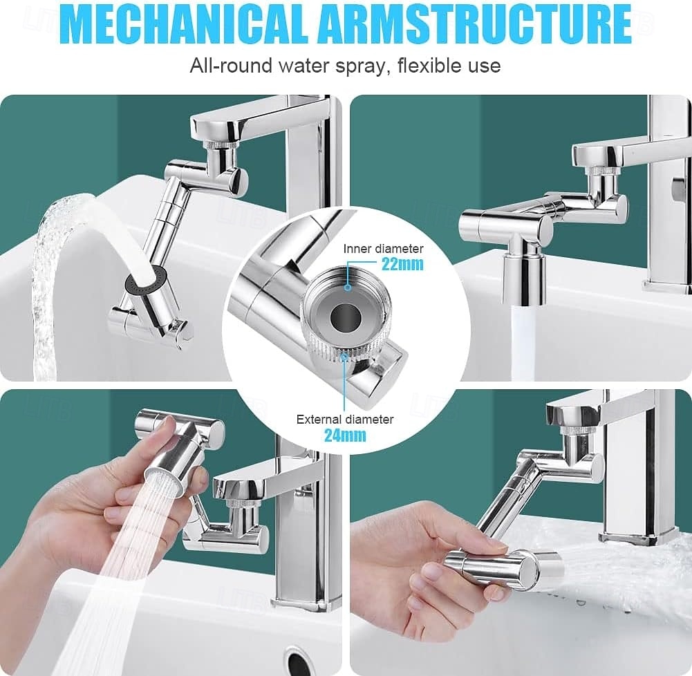 1440° drehbare Strahlreglerverlängerung aus massivem Messing, 2 Strahlarten, spritzwassergeschützter, schwenkbarer Wasserhahnanschluss für Badezimmerwaschbecken 2026 - $19.99 –P5
