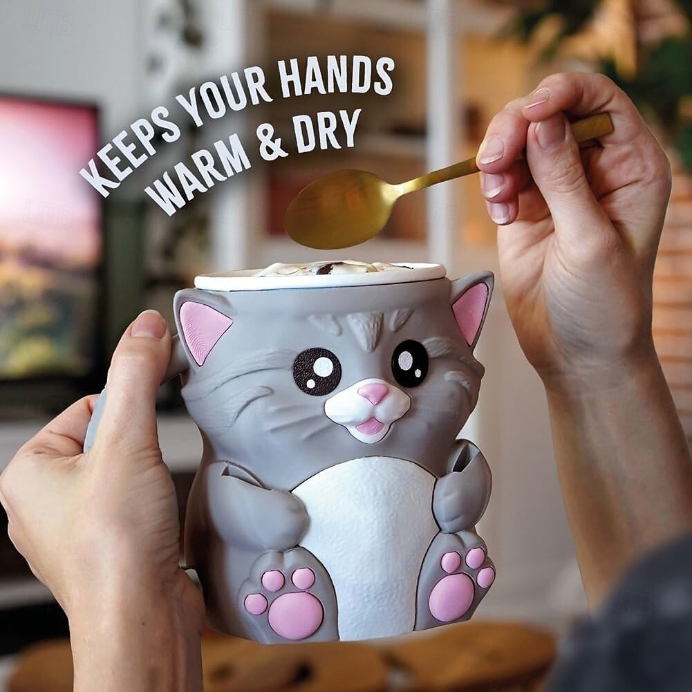 מחזיק קרח של Cuddles the Cat עם 2 כפיות, מעמד לחצי גלידה, מכיל 473 מ"ל/16 אונקיות של גלידה, מיכלי גלידה רב פעמיים, מחזיקי ארטיקים, מתנות אידיאליות לאוהבי חתולים 2025 - $33.99 –P5