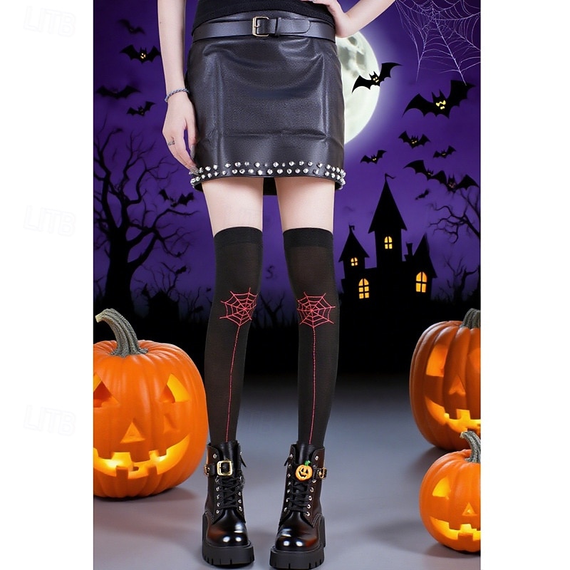 Halloween-trykte spindelvevstrømpebukser, scene- og festsokker over kneet, lange gotiske strømper til kostyme og festivaltilbehør 2025 - $7.99 –P4