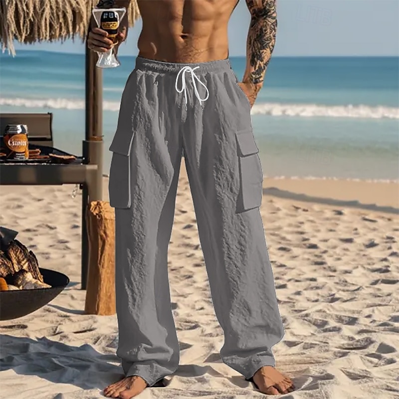 Herren Leinenhosen Hose Sommerhose Strandhose Kordelzug Tasche Elastischer Bund Einfach Komfort Atmungsaktiv Urlaub Täglich Ferien Hawaiianisch Boho Schwarz Weiß Mikroelastisch 2026 - $24.99 –P5