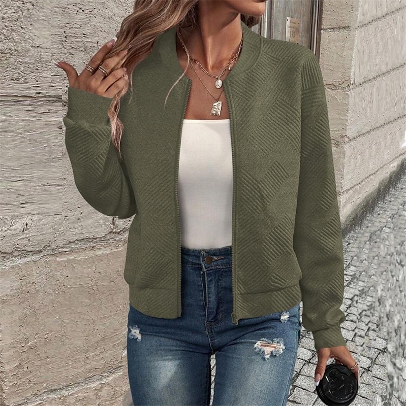 Per donna Cappotto Giacca Casual Confortevole Traspirante Cerniera Tasca Moda Moderno Casual Semplice Uscire Weekend Cerniera Regolare Collo alla coreana Vestibilità regolare Manica Lunga Capispalla del 2025 a $23.99 –P16