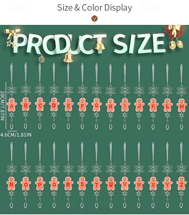 1 stk. juleoppheng i akryl, gjennomsiktig hengende, kreativ pepperkakemann-bokstav DIY-anheng, juletrepynt 2025 - $6.49 –P4