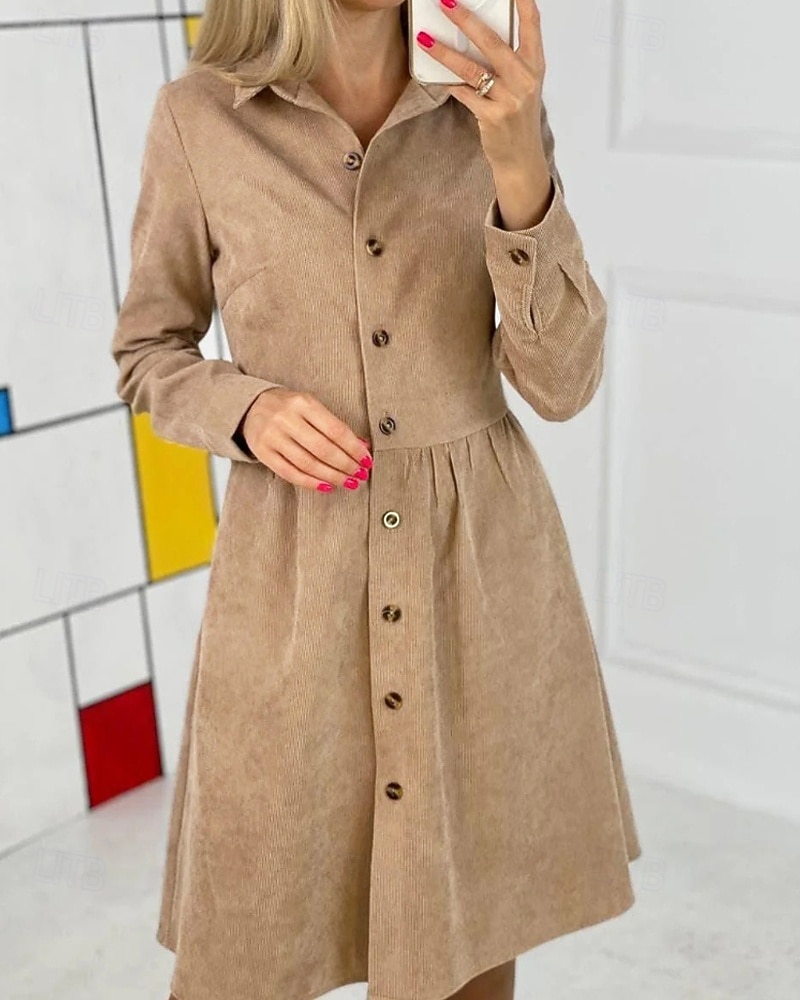 Pentru femei Rochie Mini Rochii Tip Cămașă Clasic Modern În aer liber Vacanță Sfârșit de săptămână Fit regulat Simplu Manșon Lung Guler Cămașă Negru Albastru piscină Mov Kaki Toamnă 2025 - $22.99 –P1