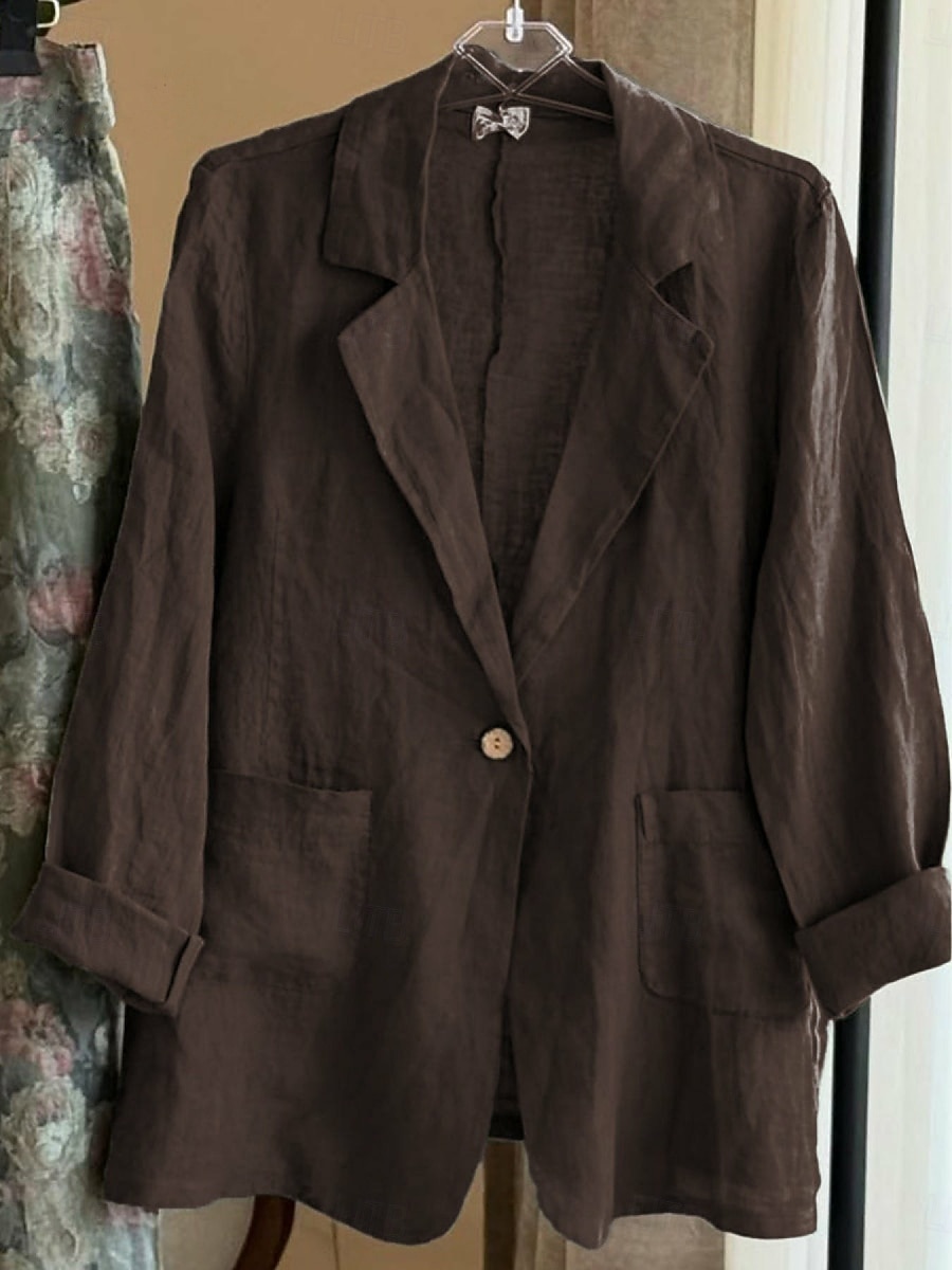 Femmes Blazer Confortable Respirant Avec Poches Boutons Mode Style OL Uni Extérieur Occasionnel Quotidien Simple Boutonnage Régulier Revers Coupe régulière manche longue Vêtements d'extérieur Bleu de 2025 ? $23.99 –P4