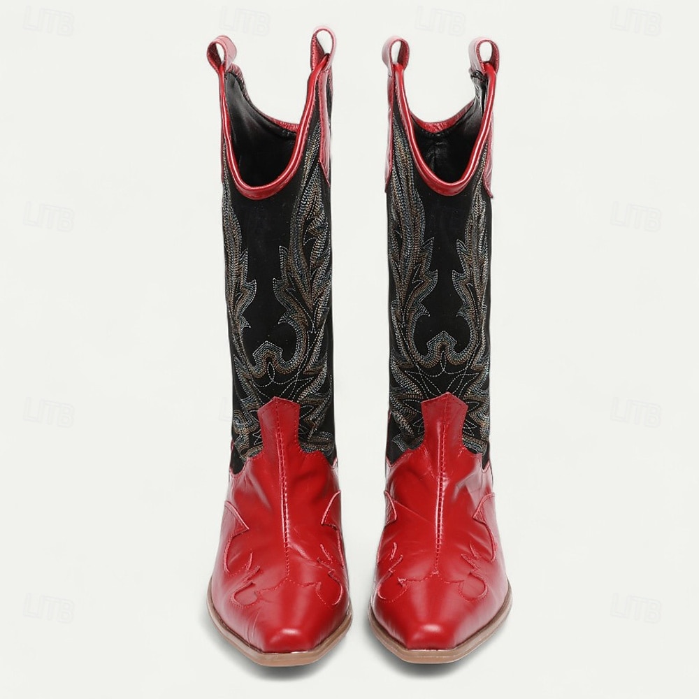 Pánské červeno-černé kovbojské boty westernového stylu – vysoké vyšívané rodeo boty na country festivaly, line dance a farmářské outfity 2025 - $199.99 –P7