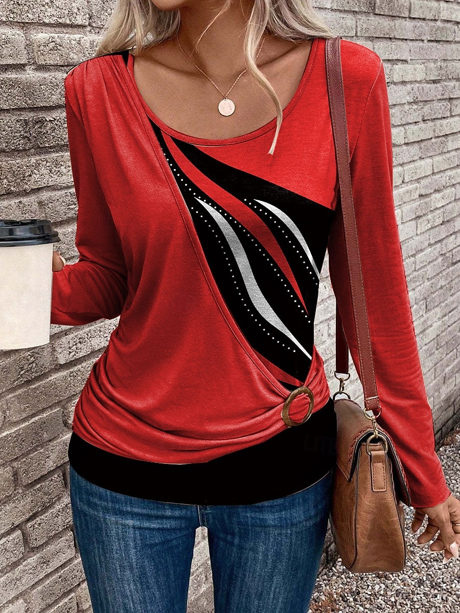Damskie Podkoszulek Graficzny Geometryczny Abstrakcja Moda Elegancki Codzienny Długi rękaw Półgolf Zwykłe topy Codzienny Niejednolita całość Nadruk Asymetryczny/a Rumiany róż Czerwony Niebieski 2025 - $24.99 –P1