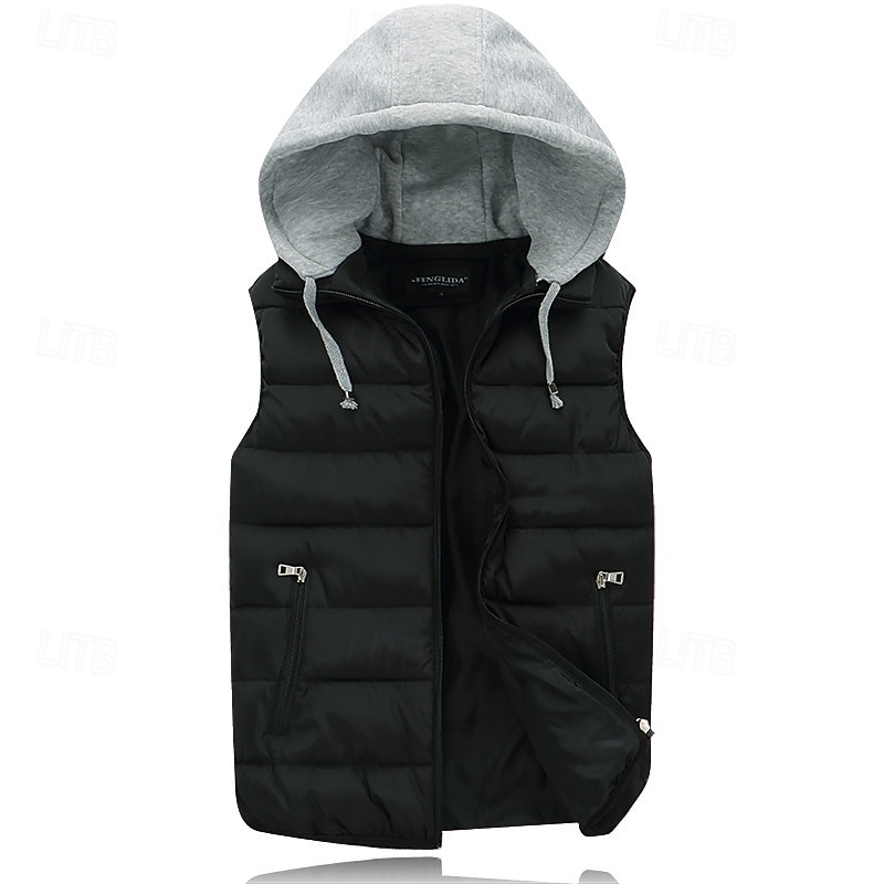 Herr Pufferväst Väst Gilet Semester Dagligen Datum Mode Ledigt Vinter Ficka Polyester Håller värmen Bekväm Ensfärgat Dragkedja Huva Normal Svart Rubinrött Orange Mörkblå Väst 2025 - $26.99 –P2