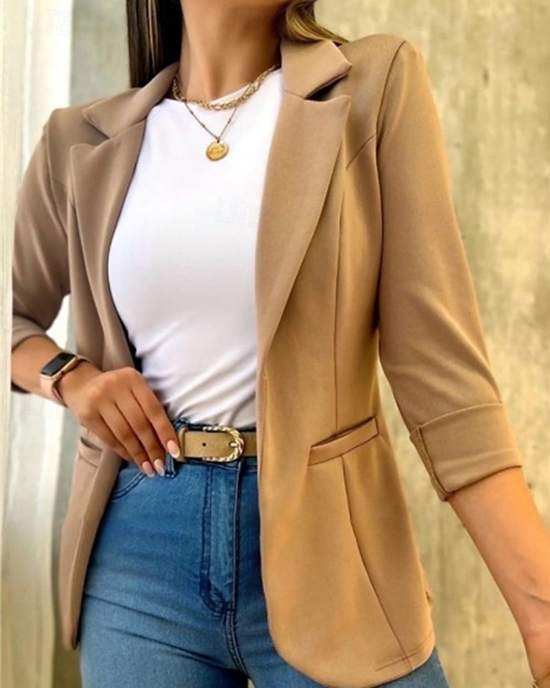 Dames Blazer Comfortabel Zak Elegant Modieus Buiten Effen Uitgaan Casual / Dagelijks Weekend Cardigan Normaal Revers Normale pasvorm Lange mouw bovenkleding Wit Geel Lichtgroen Lente Herfst 2026 - $28.99 –P6