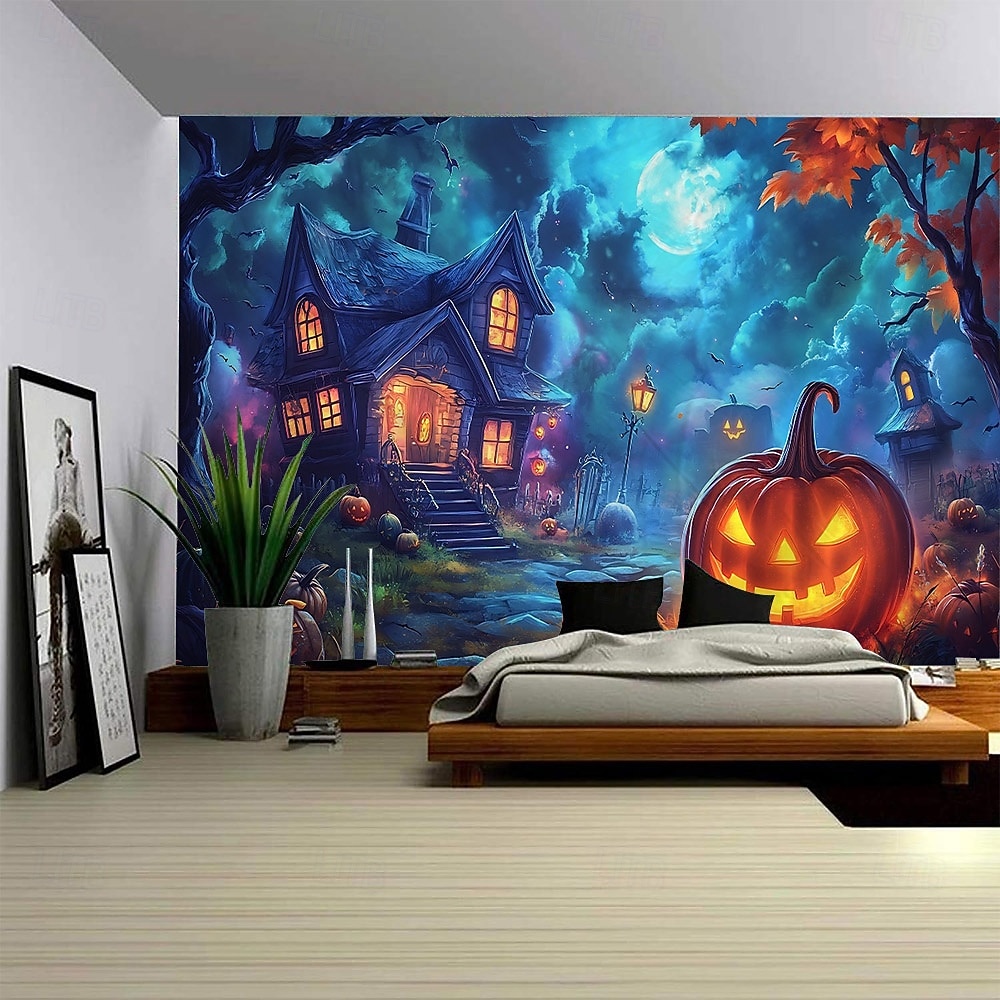 φόντο για το Halloween, γοτθική ταπισερί σκάλας κάστρου, σκοτεινή φαντασία μεσαιωνικής αρχιτεκτονικής κρεμαστή στον τοίχο με φως κεριών, διακόσμηση στοιχειωμένου αρχοντικού για πάρτι Halloween, 2025 - $12.49 –P3