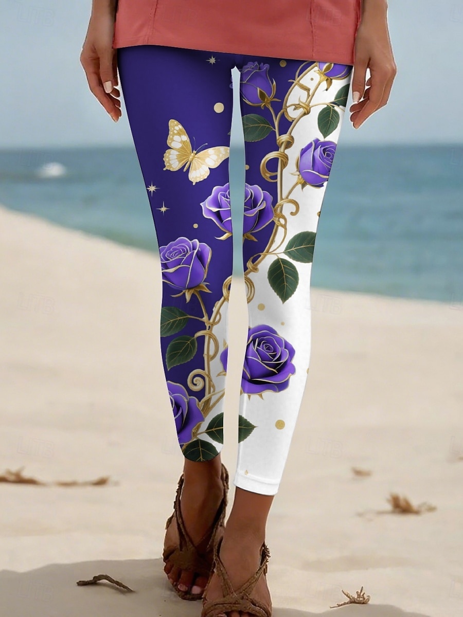 Per donna Pantaloni Leggings Streetwear Casual Lunghezza intera Vita Alta Floreale Elastico in vita Stampato Traspirabilità Confortevole Elasticizzato Vacanza Streetwear Abbigliamento quotidiano Blu del 2026 a $19.99 –P2