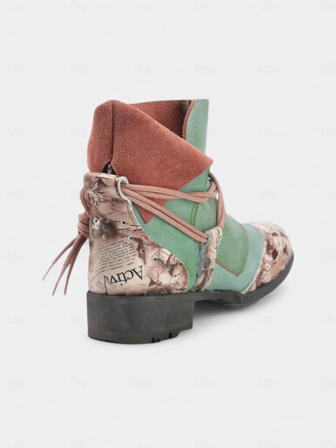 stivali patchwork artistici da donna: stivaletti alla caviglia colorati con lacci per streetwear creativo, giardinaggio urbano e gite del fine settimana del 2025 a $84.99 –P4