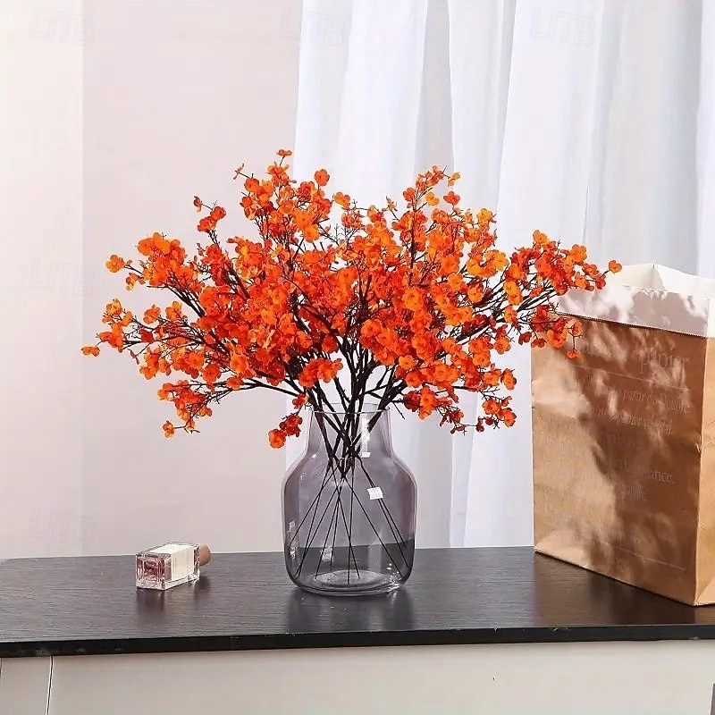 6 ks umělých podzimních oranžových květin pro venkovní použití – realistické hedvábné okvětní lístky s odnímatelnými stonky pro DIY svatbu, dekorace do kanceláře, na párty, květinové aranžmá, bytové 2026 - $19.99 –P5