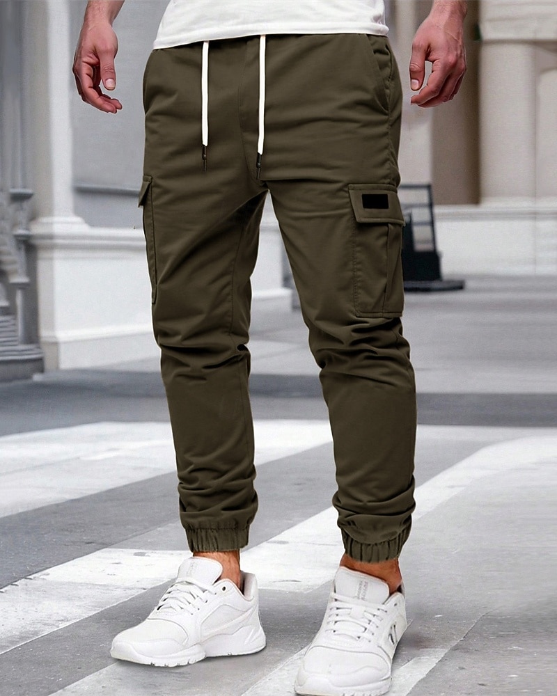 Men's Cargo Pants Joggers Trousers Drawstring Elastic Waist Multi Pocket Plain Wearable Outdoor Daily Camping & Hiking Fashion Classic Black Yellow 2026 - $21.99 –P13