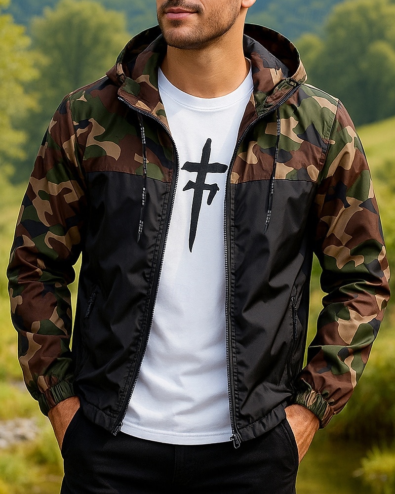 Herren Windjacke Softshelljacke Wanderjacke Außen Wasserdicht Winddicht Wanderoutfits Wanderbekleidung Frühling Herbst Oberteil Camping / Wandern / Höhlenforschung Laufen Tarnung Armeegrün Rot Blau 2025 - $25.99 –P3