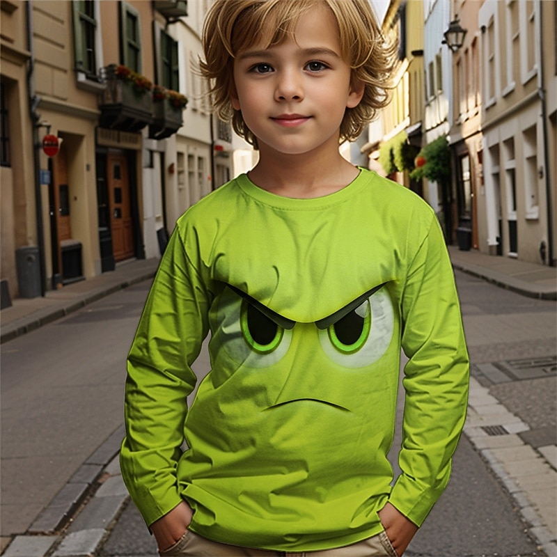 Pojkar tecknat roligt leende ansikte t-shirt långärmad 3D-tryck höst vintermode grundläggande barn 4-12 år rund hals utomhus casual daglig normal passform 2025 - $13.99 –P2