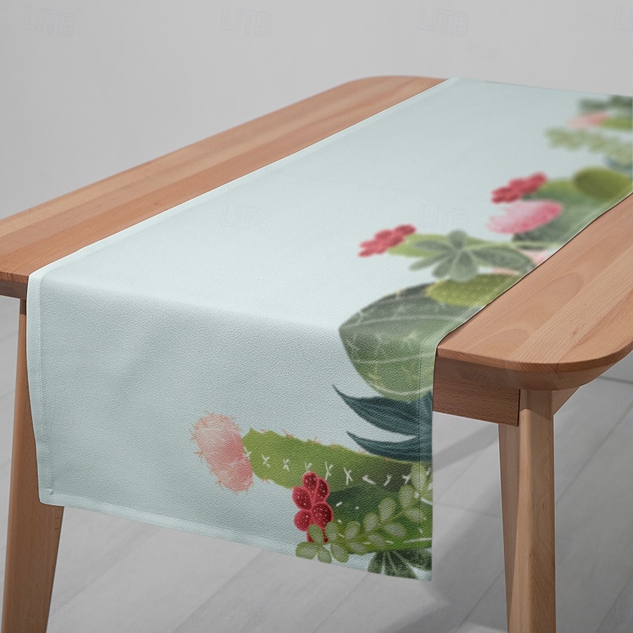 1pc Green Plant Table Runner, Digital Printed Rectangular Tablecloth for Dining Room, Wedding, Banquet, or Party Decoration 2025 - $6.49 –P7