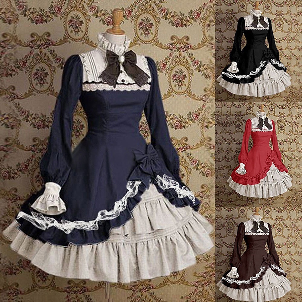 Retro Vintage Gothic Lolita Rococo Dress Trumpet Sleeve Movie / TV Theme Costumes Lace Bow Fancy Dress Women's Girls' Party Masquerade Party & Evening Adults' Dress 2025 - $45.99 –P1
