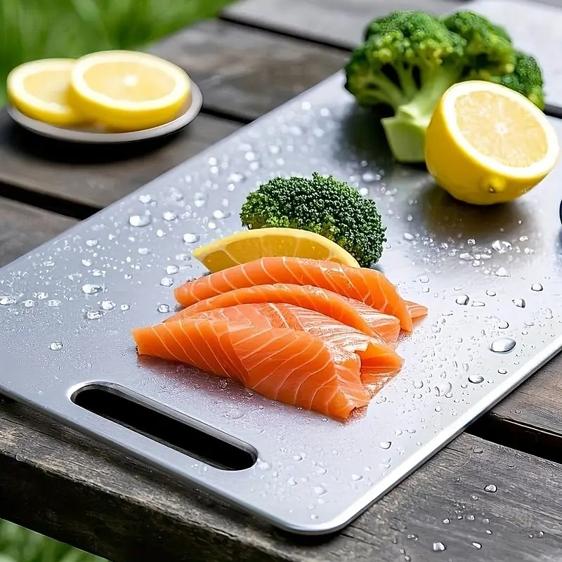 Premium Titanium Alloy Cutting Boards Double-Sided Food-Grade Titanium Cutting Boards for Kitchen Dishwasher Safe Camping Charcuterie Cutting Board Mat for Fruit, Meat & Outdoor BBQ Party 2025 - $9.99 –P9